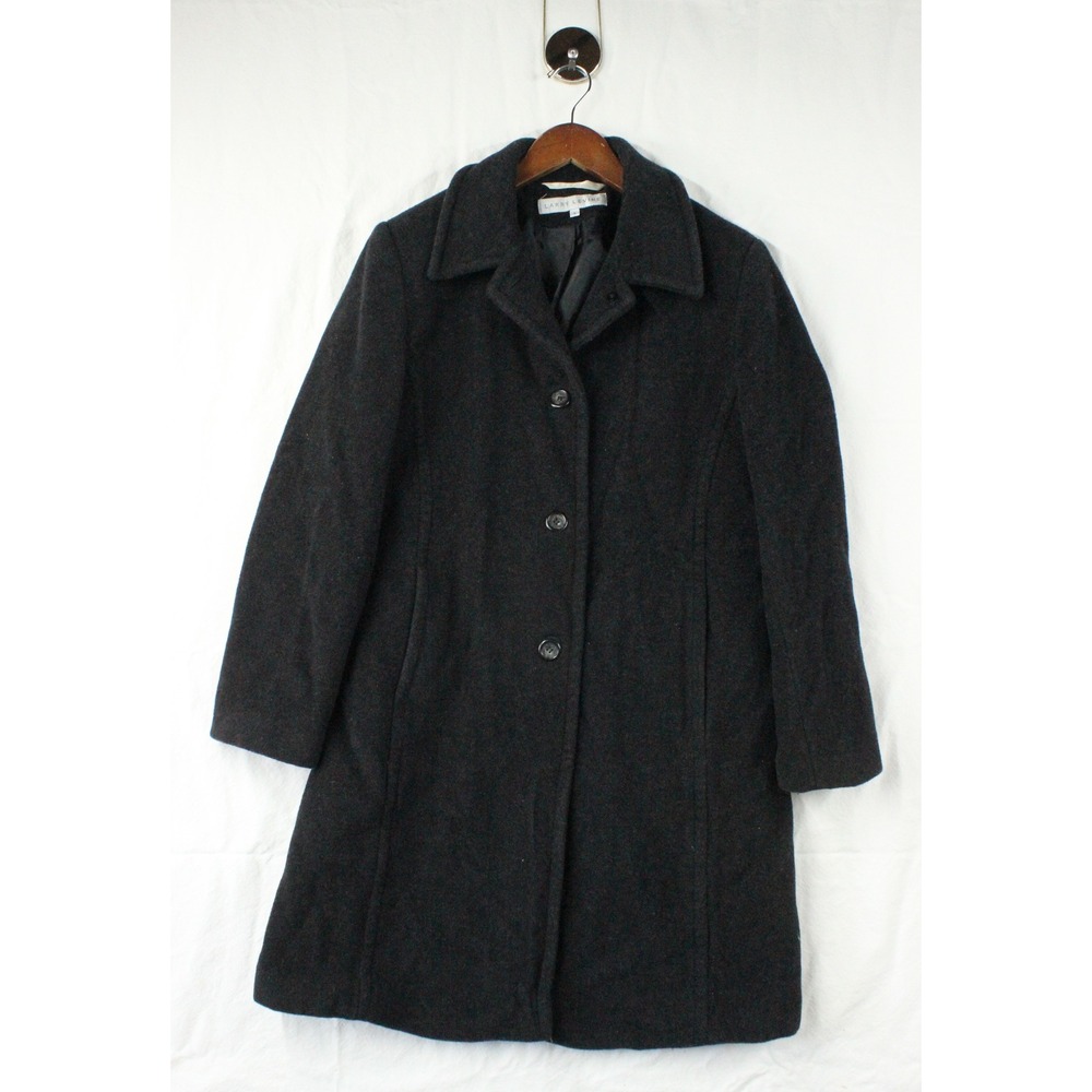 Larry Levine Womens Wool Cashmere Walker Coat Gray Sz L Old Money Dark Academia